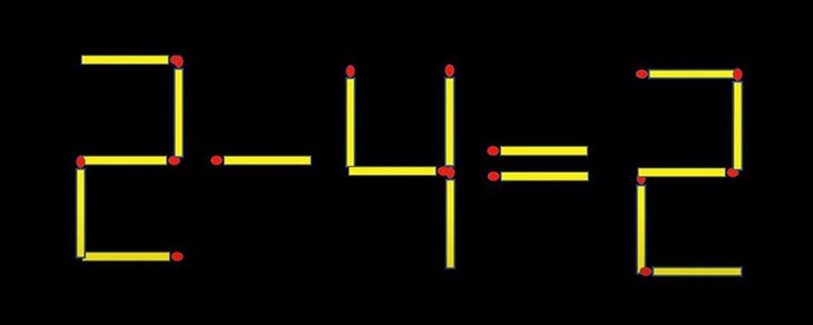 Di chuyển hai que diêm để 2-4=2 thành phép tính đúng - Ảnh 1.