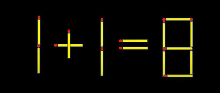 Di chuyển một que diêm để 1+1=8 thành phép tính đúng - Ảnh 1.