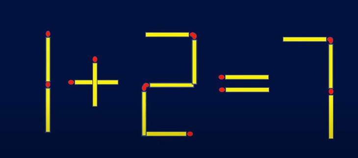Di chuyển một que diêm để 1+2=7 thành phép tính đúng - Ảnh 1.