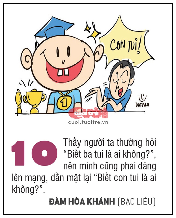 Thấy người ta thường hỏi “Biết ba tui là ai không?”, nên mình cũng phải đăng lên mạng, dằn mặt lại “Biết con tui là ai không?” - ĐÀM HÒA KHÁNH (Bạc Liêu)