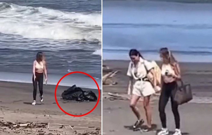 Túi rác được để lại sau khi cả hai người phụ nữ đã thực hiện xong màn ghi hình.