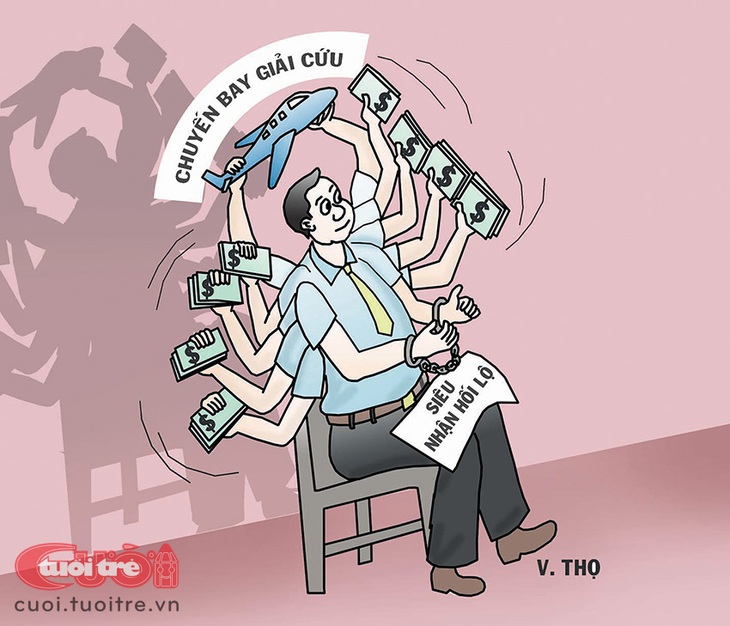 Quan chức "siêu nhận hối lộ" vụ&nbsp;chuyến bay giải cứu - Tranh: T.V.Thọ 