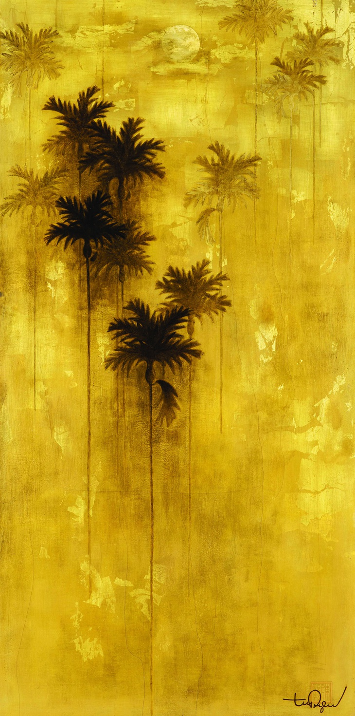 Bức "Hoài cố", vẽ năm 1977, 100 x 50cm, bước chuyển mình từ hữu hình sang thủy mặc và thiền họa, tỏ bày nỗi nhớ quê tha thiết (Phạm Lê Collection)