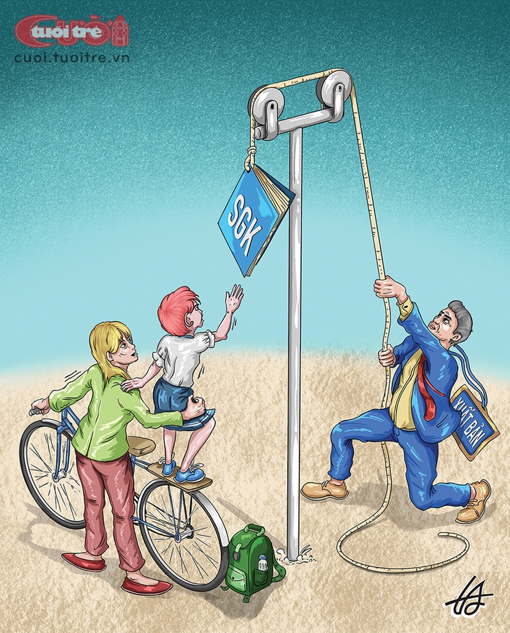 Giá sách giáo khoa "hơi cao" - Tranh: Nguyễn Tuấn Anh 