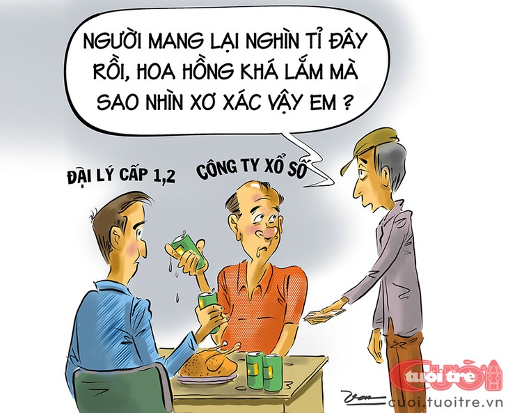 Bán&nbsp;vé số lợi nhuận khủng mà vẫn xơ xác&nbsp;- Tranh biếm họa của Đỗ Minh Tuấn