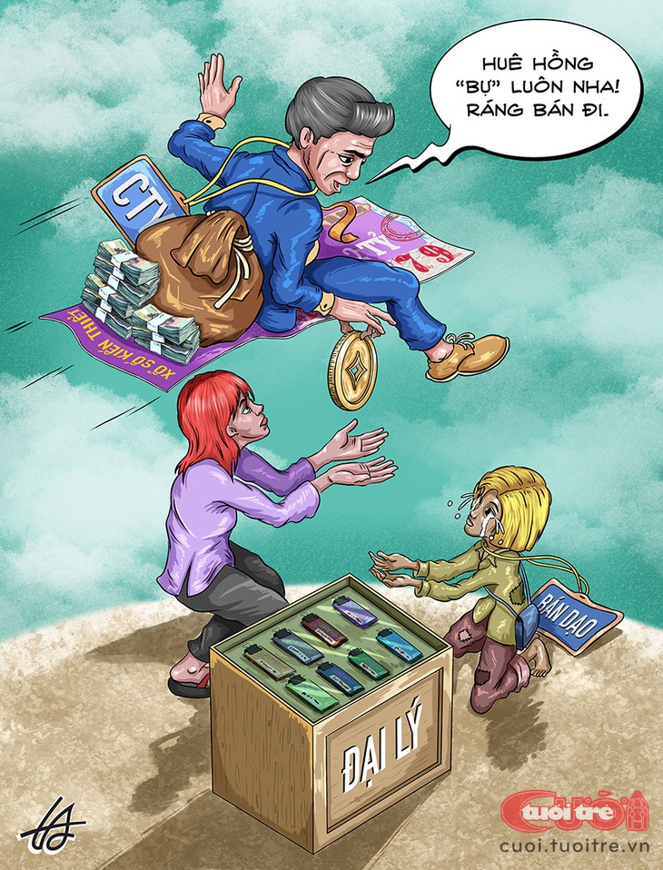 Hoa hồng&nbsp;vé số bự luôn nha, đại lý với người bán dạo tự chia cho nhau.&nbsp;- Biếm họa của Nguyễn Tuấn Anh