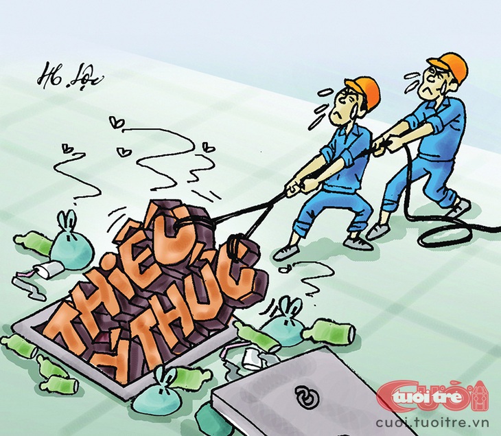 "Thiếu ý thức" lấp đầy hệ thống thoát nước - Tranh: Hữu Lộc 