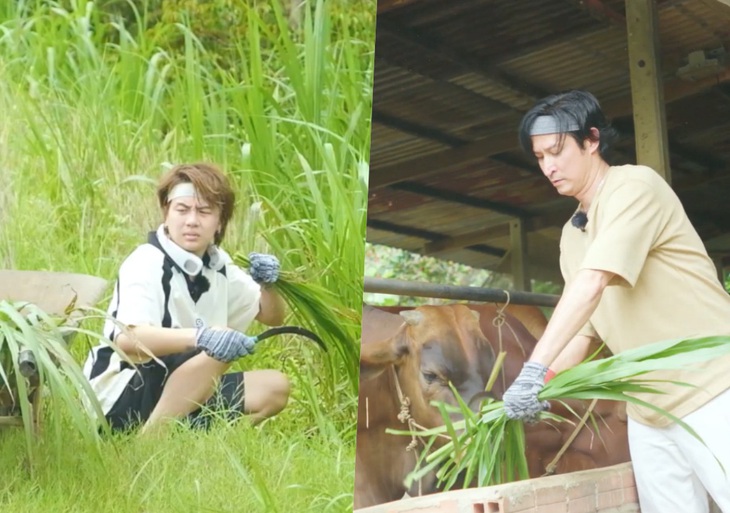 Host Huy Khánh và Duy Khánh xắn tay áo thực hiện thử thách "kiếm cơm" khi tham gia show