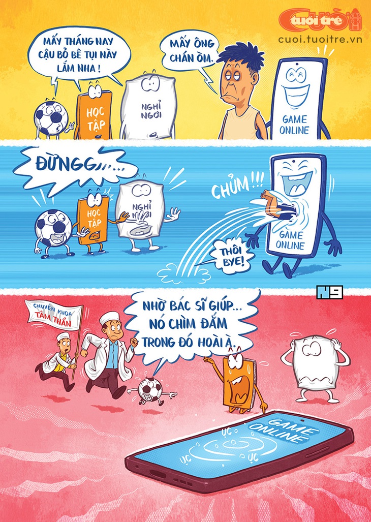Bác sĩ cấp cứu bệnh nhân&nbsp;nghiện game - Tranh: Hải Nam 