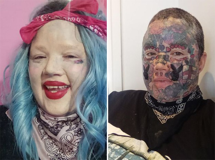 Gương mặt phủ kín hình xăm của Sloan sau nhiều năm miệt mài xăm hình.