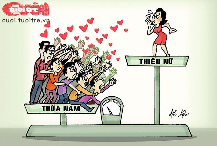 Thiếu nữ lên giá nhờ... thừa nam&nbsp;thiếu nữ&nbsp;- Tranh biếm họa của Hữu Lộc