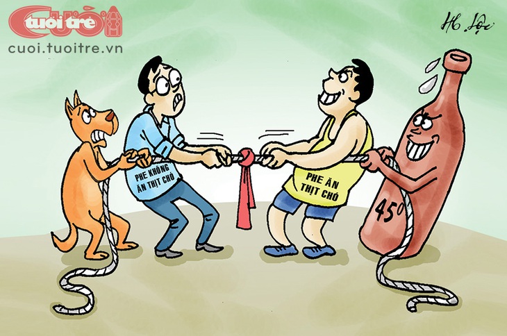 Chia phe tranh cãi vì thịt chó - Tranh biếm họa của Hữu Lộc 