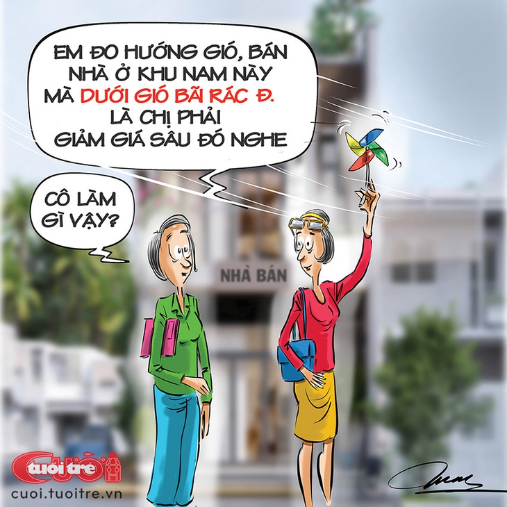 Chuyện lạ: Đo hướng gió&nbsp;mua nhà&nbsp;Sài Gòn - Tranh: Đỗ Minh Tuấn