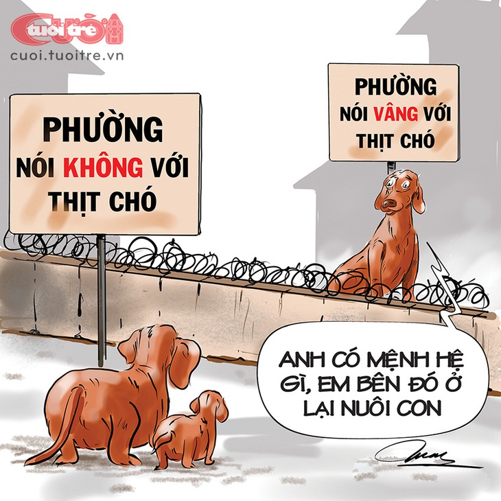 Đi "công tác" ở nơi... nói vâng với&nbsp;thịt chó - Tranh: Đỗ Minh Tuấn 