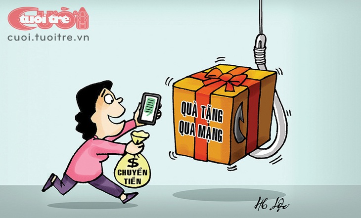 Phụ nữ là đối tượng dễ bị sập bẫy lừa đảo qua mạng - Tranh: Hữu Lộc 