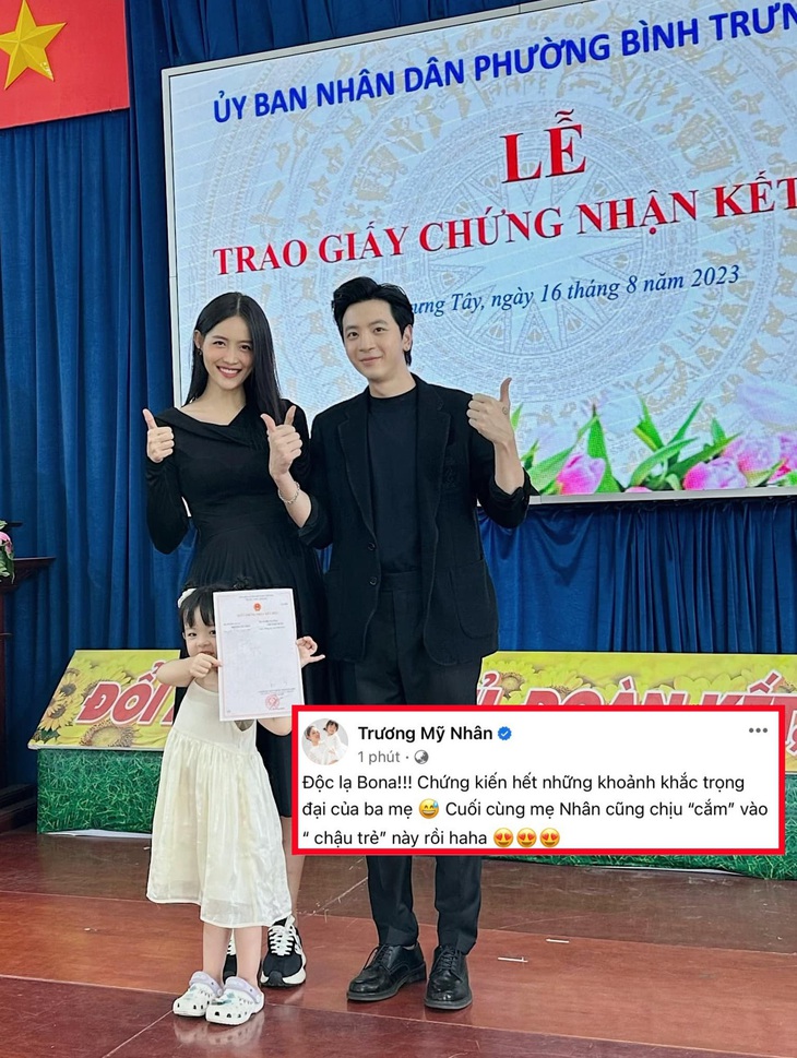 Trương Mỹ Nhân - Phí Ngọc Hưng thông báo kết hôn với "nhân chứng đặc biệt" là con gái Bona