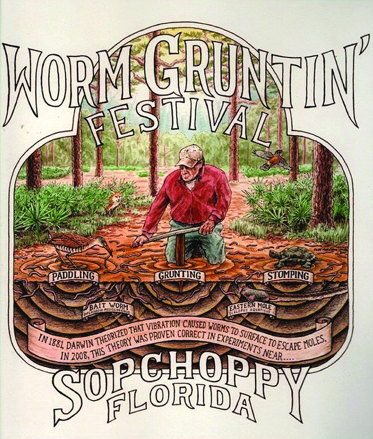 Poster lễ hội "gọi giun" ở Sopchoppy (Florida). Ảnh: Hiệp hội Cải tiến và Bảo tồn Sopchoppy