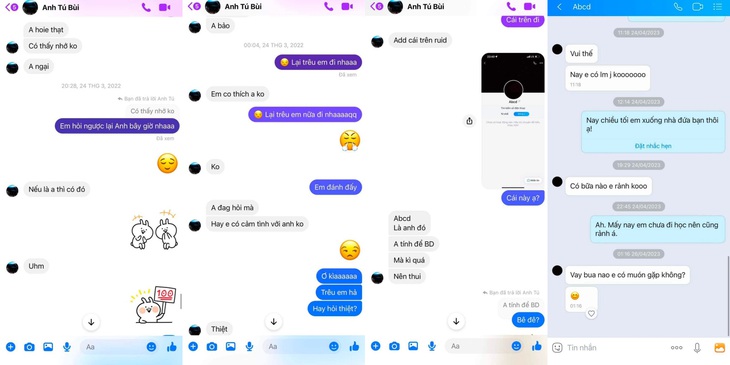 Ảnh chụp loạt tin nhắn với nội dung "thả thính" được cho từ tài khoản diễn viên Anh Tú