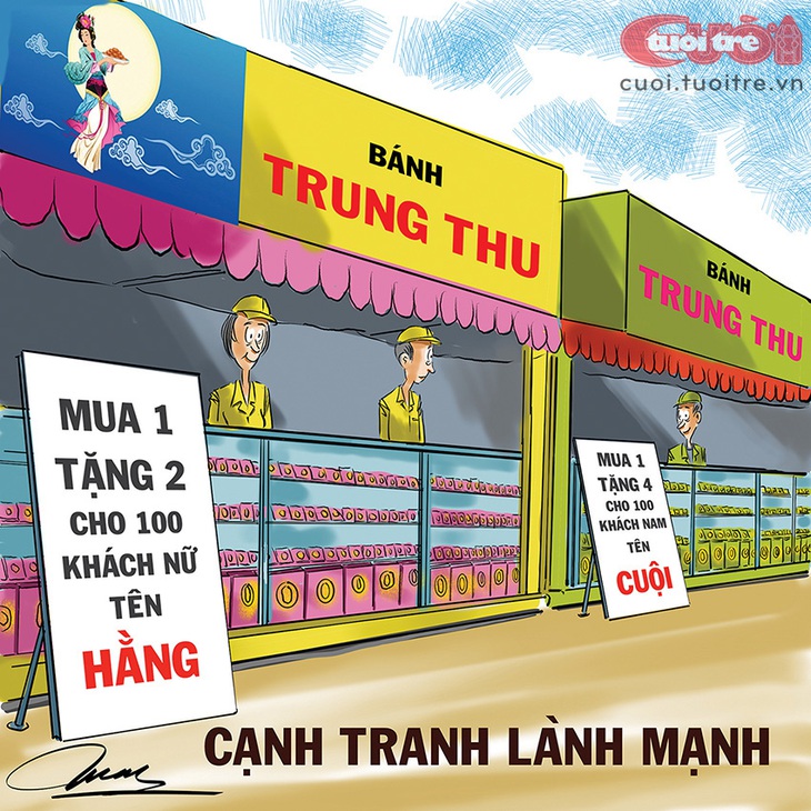 Bánh trung thu cạnh tranh lành mạnh - Tranh: Đỗ Minh Tuấn 