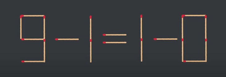 Thử tài IQ: Di chuyển một que diêm để 9-1=1-0 thành phép tính đúng - Ảnh 1.