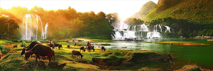 Phong cảnh hoàng hôn trên thác Bản Giốc - Cao Bằng vào năm 2007