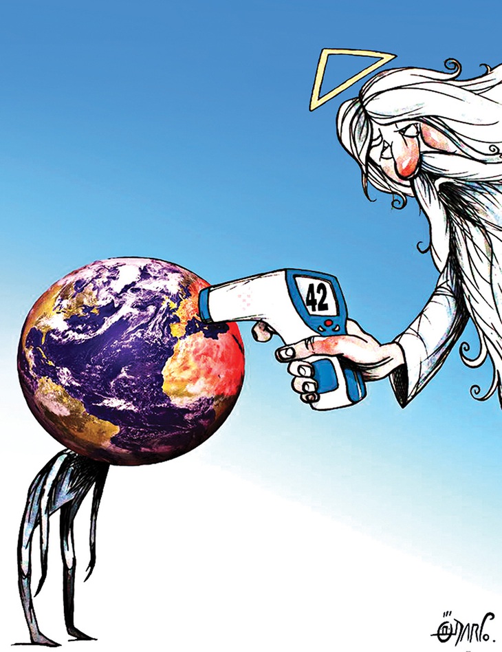 Thánh thần ơi, con sốt 42 độ C rồi nha! - tranh của Darko Drljevic, họa sĩ Montenegro.