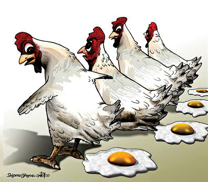 Ốp la ráo trọi rồi, các mẹ ơi! - tranh của Shlomo Cohen, họa sĩ Israel.