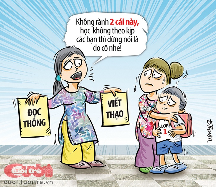 Nỗi khổ của học sinh "tiền lớp 1" - Tranh: Đức Thuận 