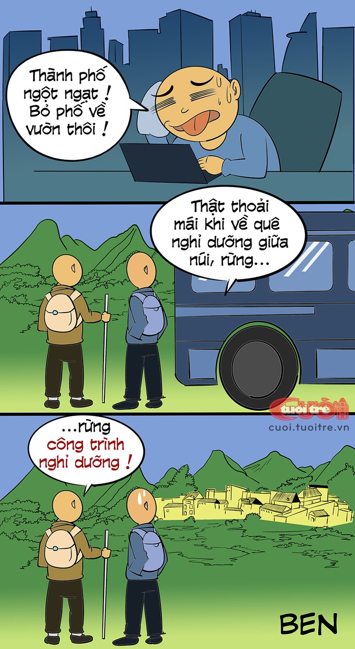 Cũng là&nbsp;bỏ phố về vườn nhưng mà nó lạ lắm! - Tranh: BEN 