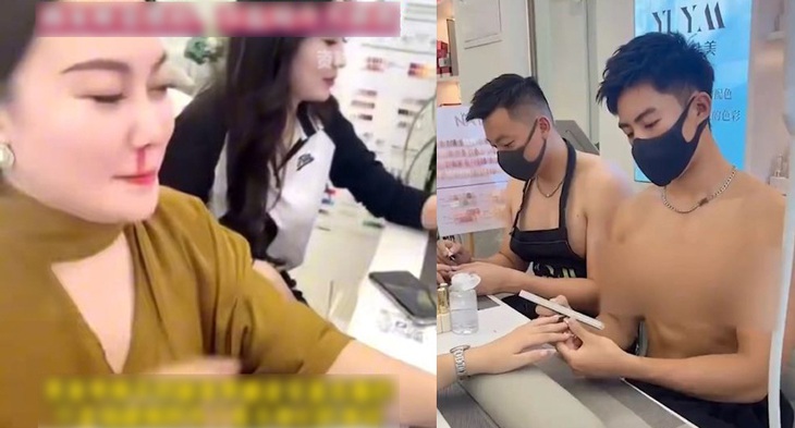 Một khách hàng xịt máu mũi khi được nam nhân viên cởi trần phục vụ.