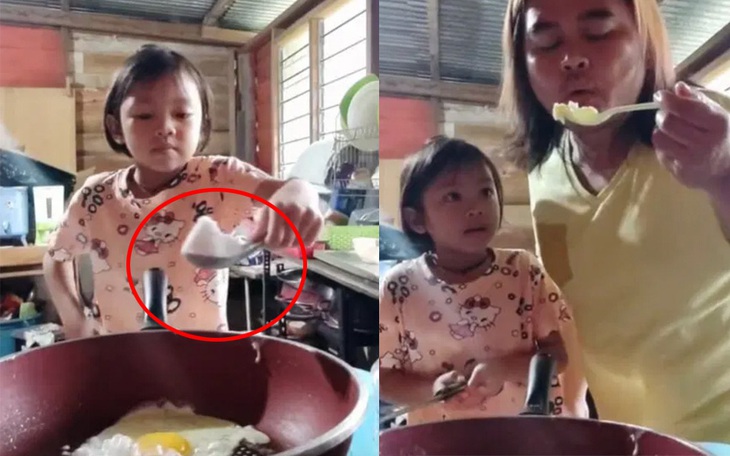 Bé gái 6 tuổi hướng dẫn làm trứng chiên kiểu "tăng xông máu"