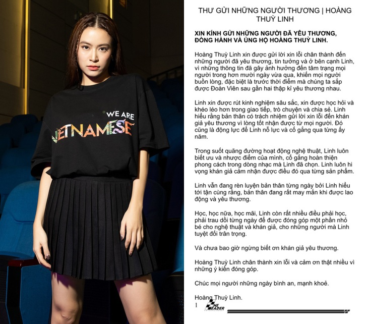 Nguyên văn lời xin lỗi của Hoàng Thùy Linh