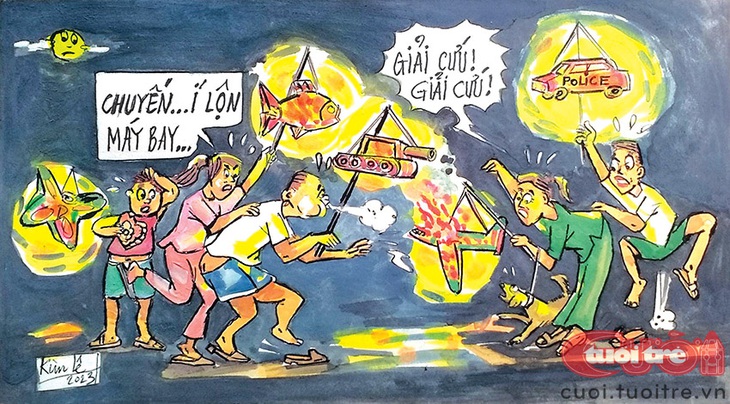 Trung thu em rước đèn... giải cứu - Tranh: Kim Lê 