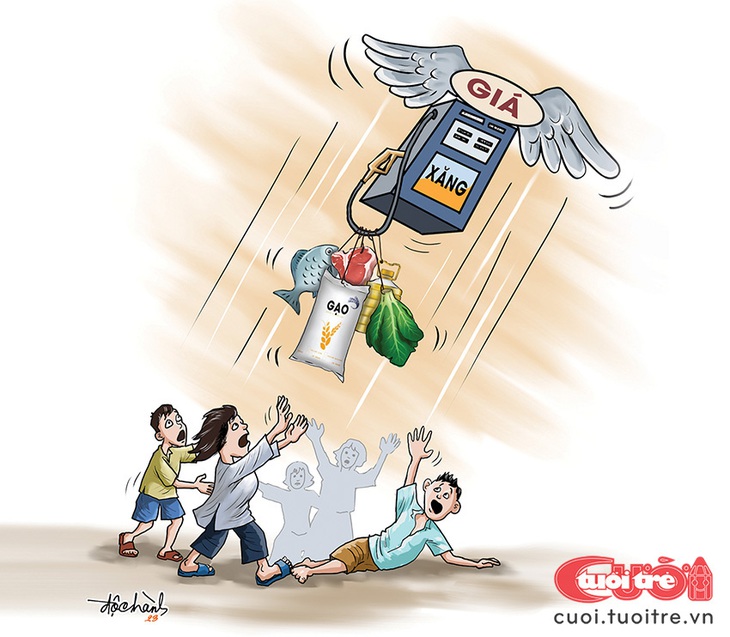 Khi giá xăng "mang rau cải" về trời - Tranh: Độc Hành