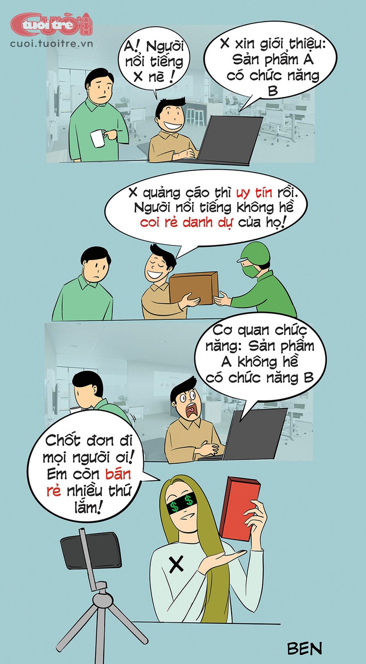 "Nghệ sĩ lớn"&nbsp;quảng cáo, mắc gì không tin - Tranh: Ben 