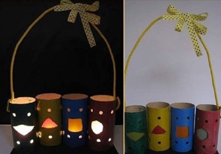 Tận dụng những lõi giấy vệ sinh, những chiếc đèn Trung thu mang đủ màu sắc lẫn biểu cảm đã ra đời
