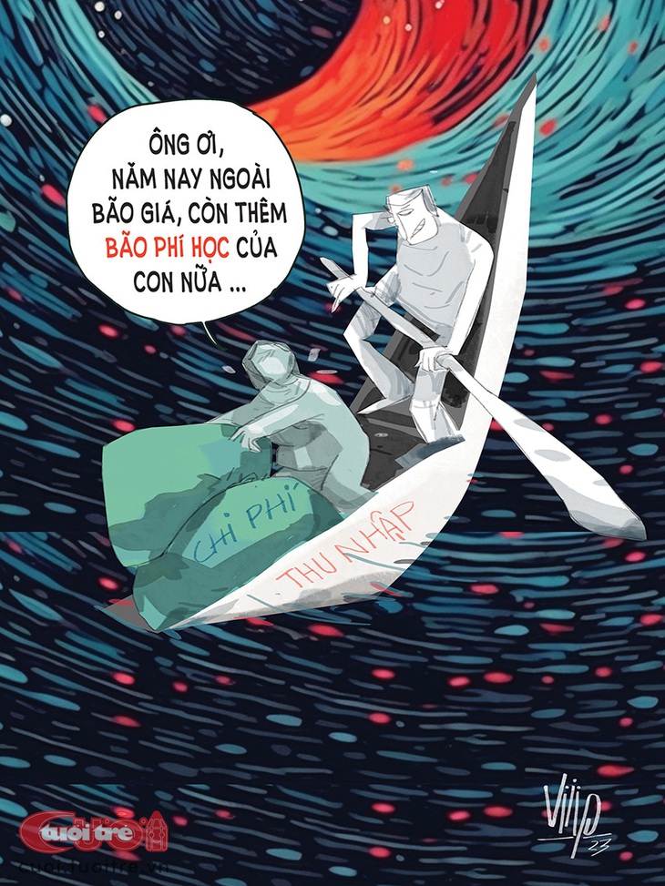 "Siêu bão" tiền trường áp sát&nbsp;phụ huynh đầu năm học mới - Tranh: Viiip 