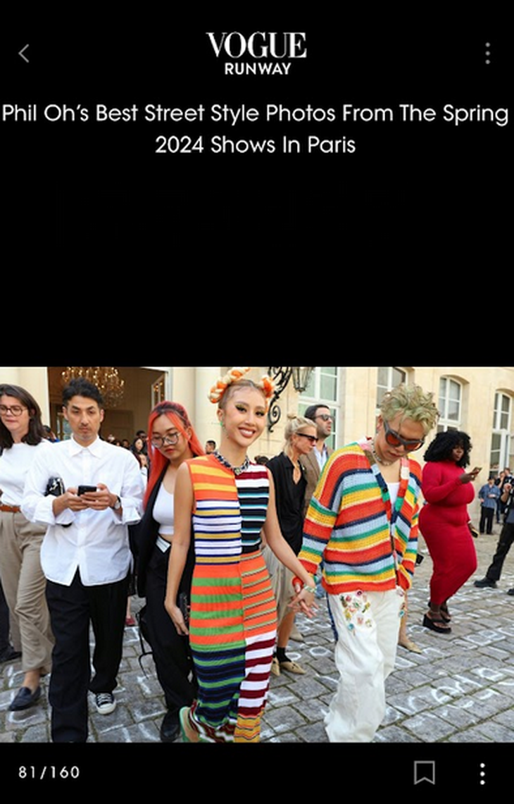 Hình ảnh bộ đôi fashionista Việt Nam được Vogue đăng tải trong bài viết "Top best street style" (Phong cách thời trang đường phố đẹp nhất) tại Paris Fashion Week.