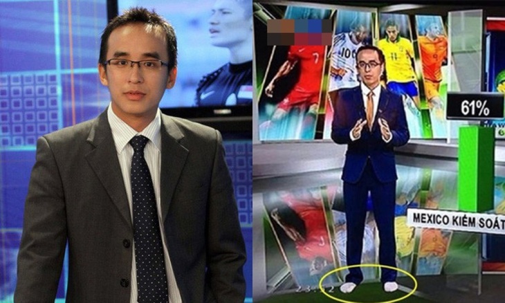 Biên tập viên Khắc Cường có lần "lộ" khoảnh khắc quên mang giày khi lên sóng.