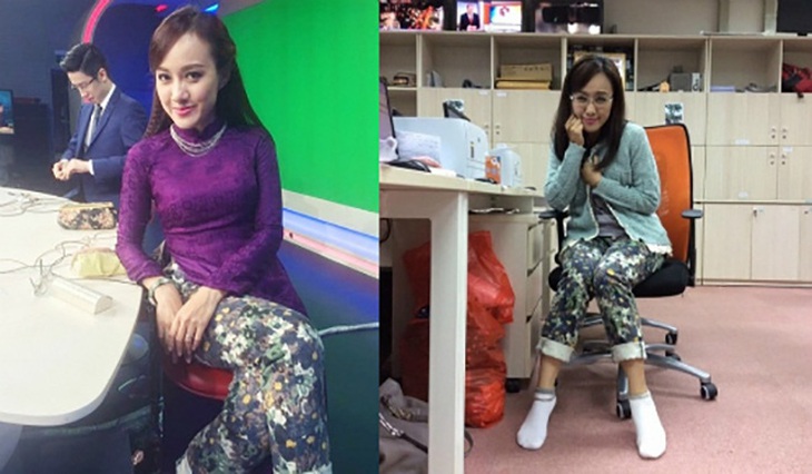 Biên tập viên Hoài Anh cùng pha "mix & match" chẳng quan tâm ai nghĩ gì.