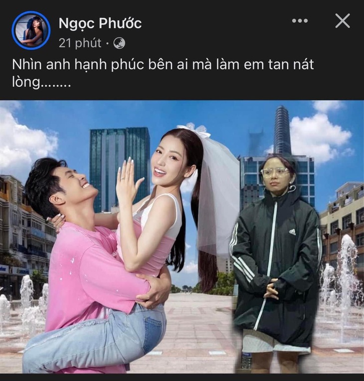 Ngọc Phước cũng ghép ảnh đầy tâm trạng tiếc nuối khi nhìn Gin Tuấn Kiệt "thành đôi" với cô gái khác