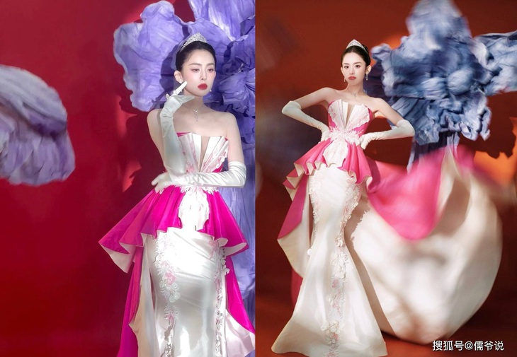 Nếu bộ đen được khen thì bộ cánh hồng đi thảm đỏ của mỹ nhân Tân Cương lại bị đánh giá thấp