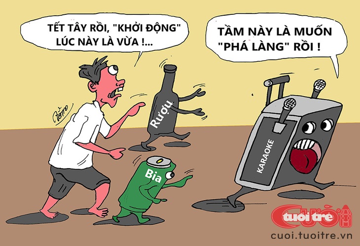 Karaoke chạy trốn mùa tất niên - Tranh: Bùi Thanh Tâm