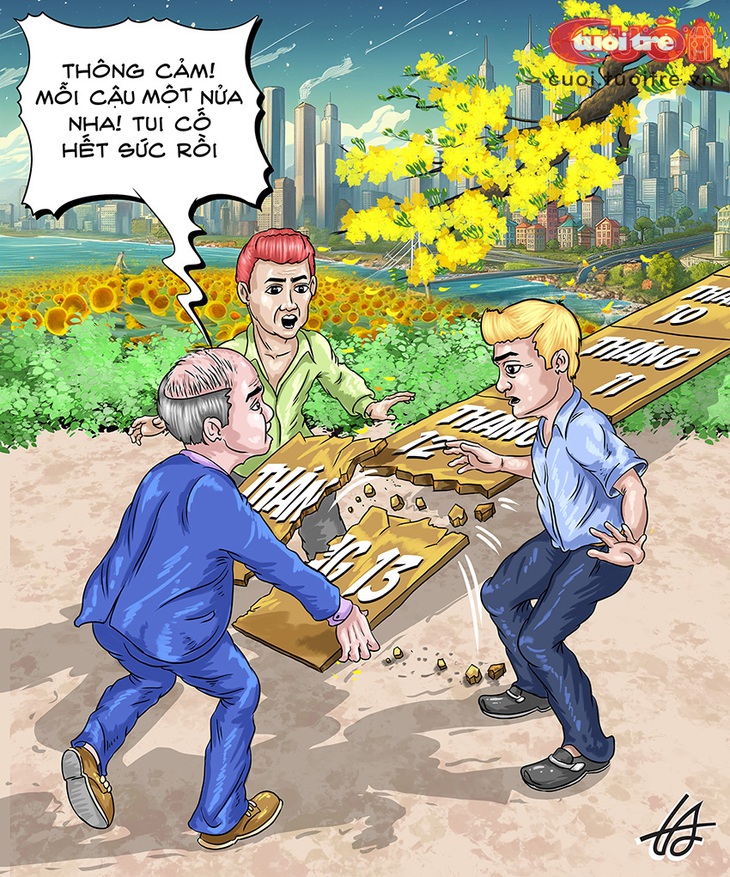 Căng thẳng chuyện lương thưởng tháng 13 - Tranh: Nguyễn Tuấn Anh 