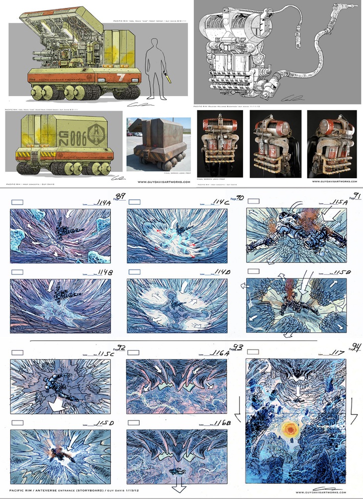 Thiết kế các phương tiện và Storyboards của họa sĩ Guy Davis trong phim Pacific Rim (2013). Nguồn: guydavisartworks.com