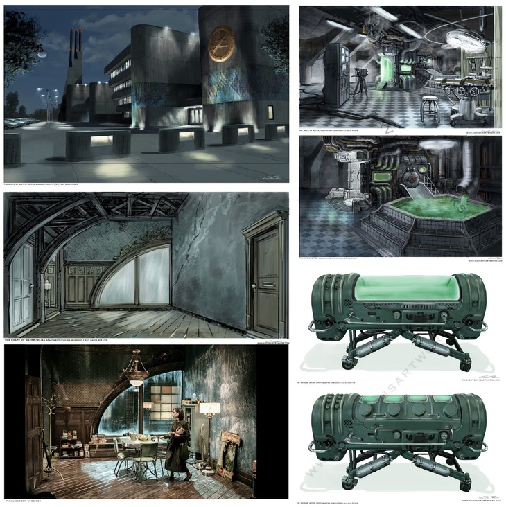 Guy Davis thiết kế các bối cảnh, đạo cụ, vật phẩm và bảng phân cảnh trong phim The Shape of Water (2017) cũng do Guillermo del Toro đạo diễn. Nguồn: guydavisartworks.com
