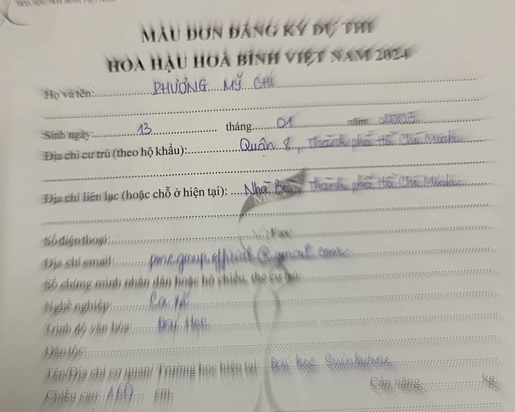 Phương Mỹ Chi hé lộ đơn đăng ký thi Miss Grand Vietnam 2024