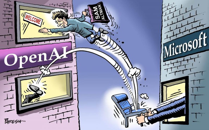 Biếm họa về "drama" cuối năm 2023 của Sam Altman. Tranh: Paresh Nath