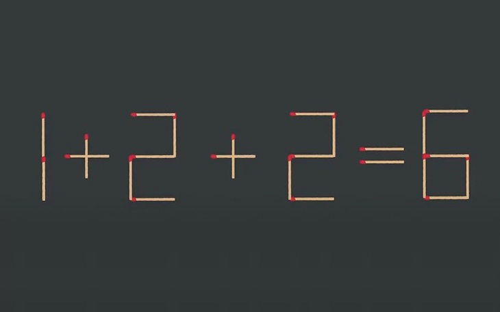 Thử tài IQ: Di chuyển một que diêm để 1+2+2=6 thành phép tính đúng