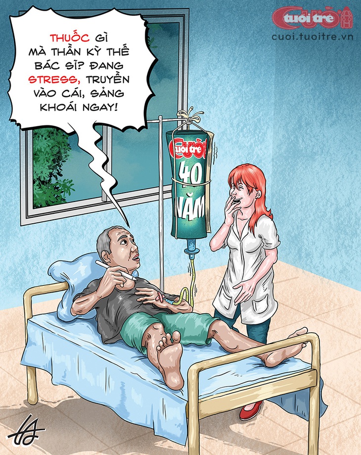 40 năm&nbsp;Tuổi Trẻ Cười: Một nụ cười bằng mười thang thuốc bổ - Tranh: Nguyễn Tuấn Anh 